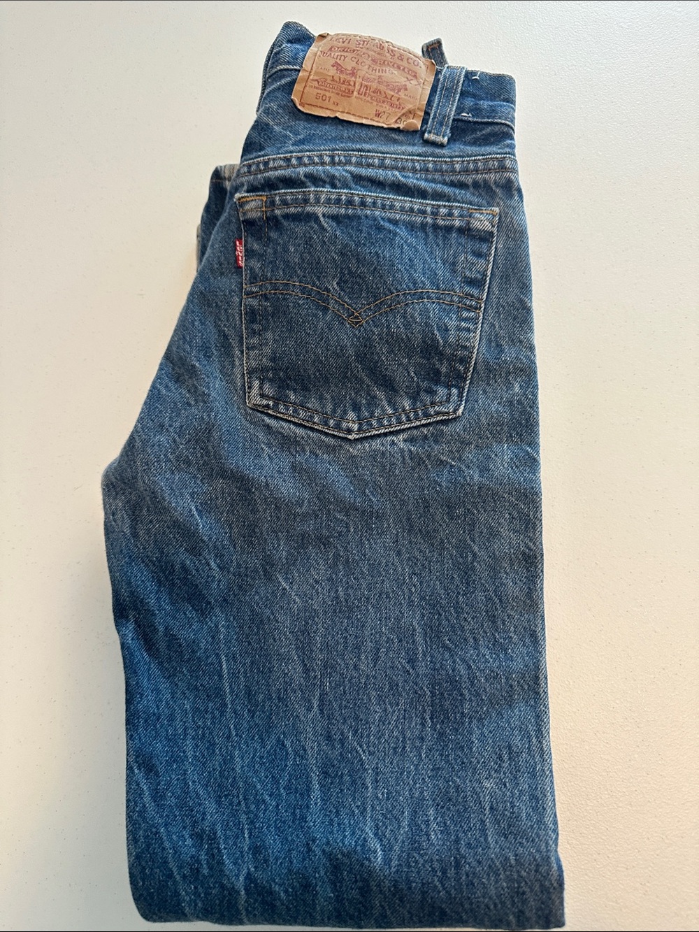 Levi's 501 vintage jeans 27x30 501 made in USA button fly one belt loop torn!